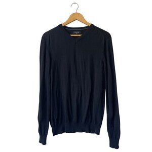 Tahari Mens Italian Merino Wool V-Neck‎ Pullover Sweater Size L Preppy Academia